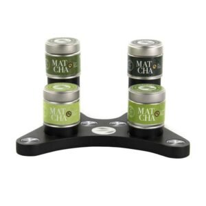 Matcha te display i svart med 4 ulike matcha te pulver