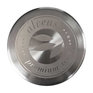 Tekanne kork med Alveus logo og laget i rustfritt stål.